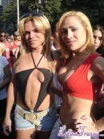 Gay parade 2008. Trannies showing breasts in the streets at the parade in Brazil